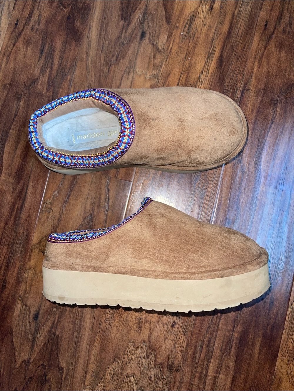 Madden Girl Tan Suede Platform Mules